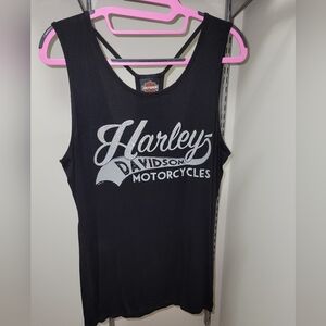 Women’s Black Harley Davidson Tank Top w Silver Rhinestone Embellishments, Sz. L